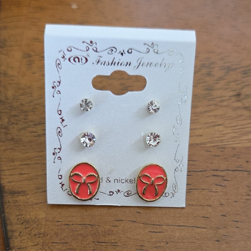 Fashion Jewelry Coral Pink Bow Stud Earring Set